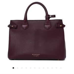 BURBERRY Grainy Calfskin House Check Medium Banner Tote Mahogany Red